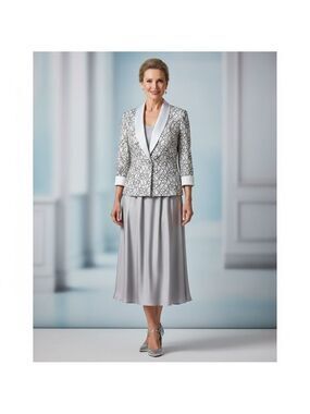 R&M Richards white and black floral lace rhinestone blazer with white collar 18W